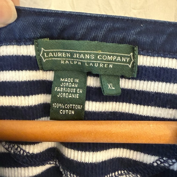 Lauren Ralph Lauren Womens XL Top Navy Striped Henley Nautical Preppy Coastal - Picture 3 of 12